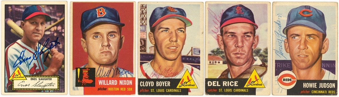 1952 and 1953 Topps Signed Cards Collection (5 Different) Including Slaughter (Beckett PreCert)